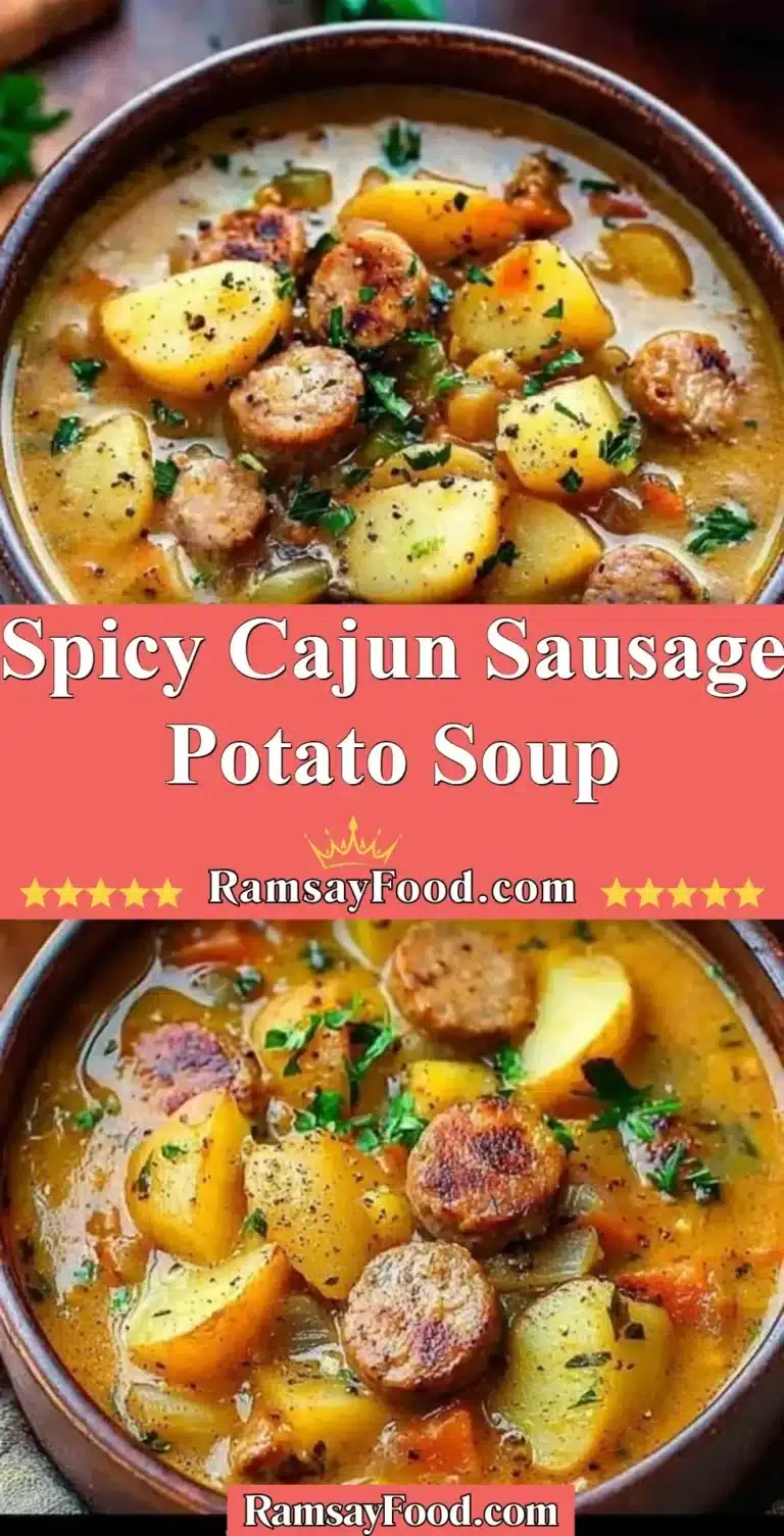 Spicy Cajun Sausage Potato Soup 7 Bowl of spicy Cajun sausage potato soup garnished with herbs