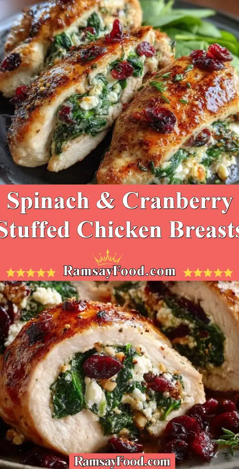 Spinach & Cranberry Stuffed Chicken Breasts 9 Juicy spinach and cranberry stuffed chicken breasts on a plate