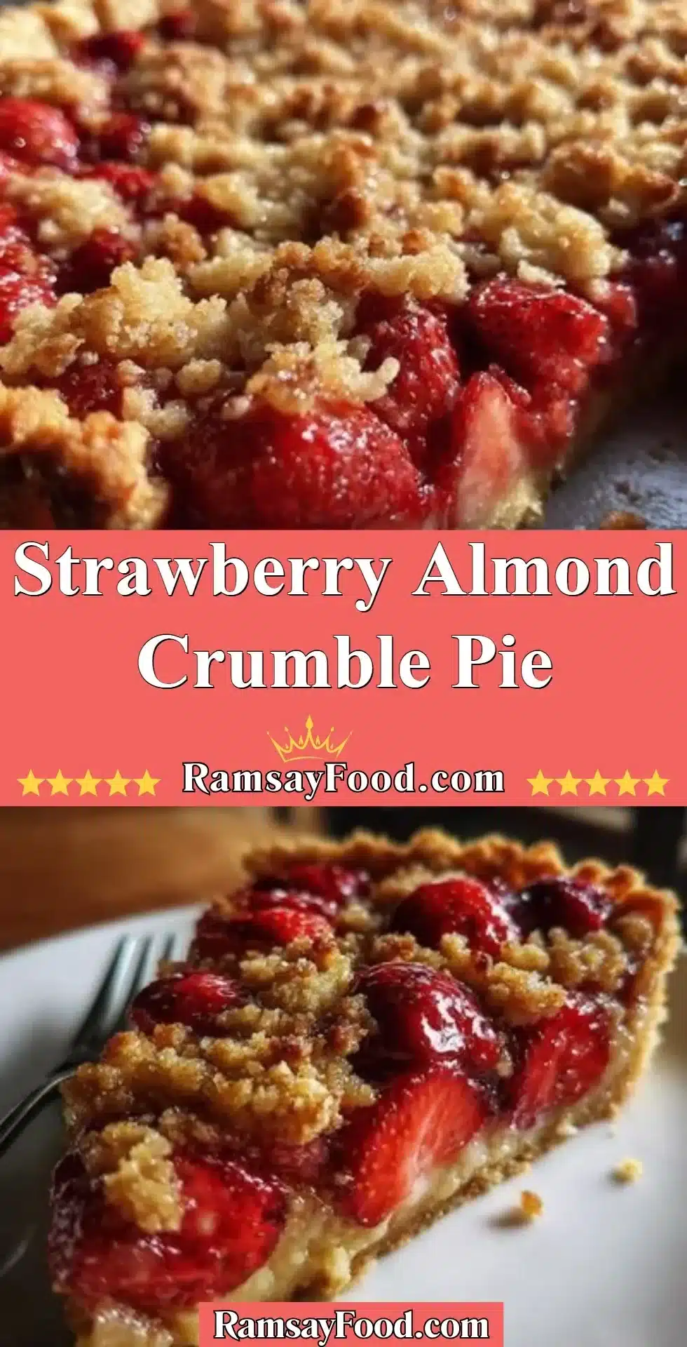 Strawberry Almond Crumble Pie 2 Delicious Strawberry Almond Crumble Pie with fresh strawberries and almond topping