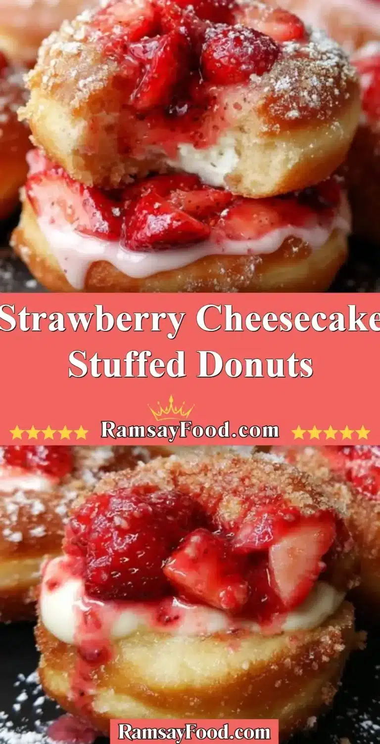 Delicious strawberry cheesecake stuffed donuts ready to be enjoyed