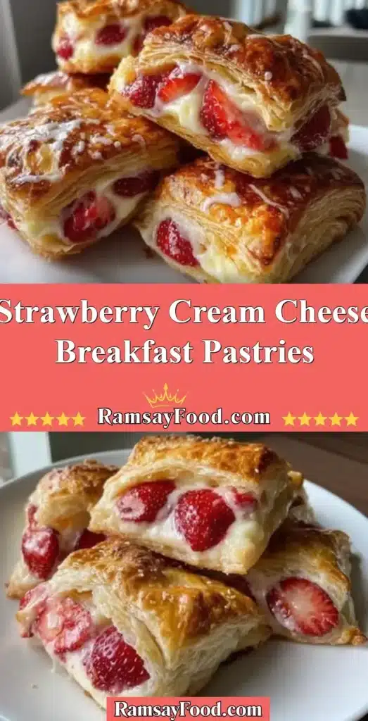 Strawberry cream cheese breakfast pastries freshly baked and garnished.