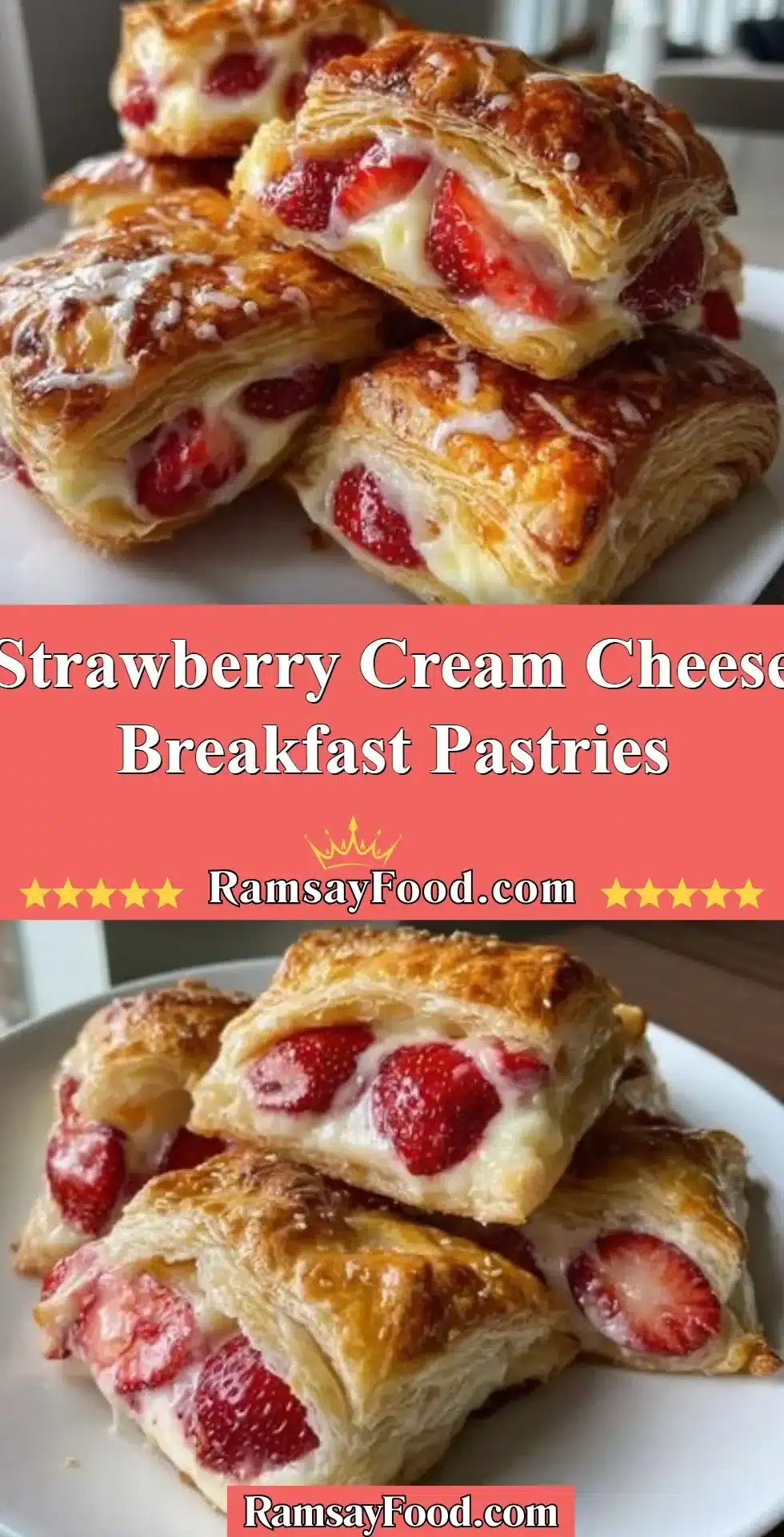 Strawberry cream cheese breakfast pastries freshly baked and garnished.