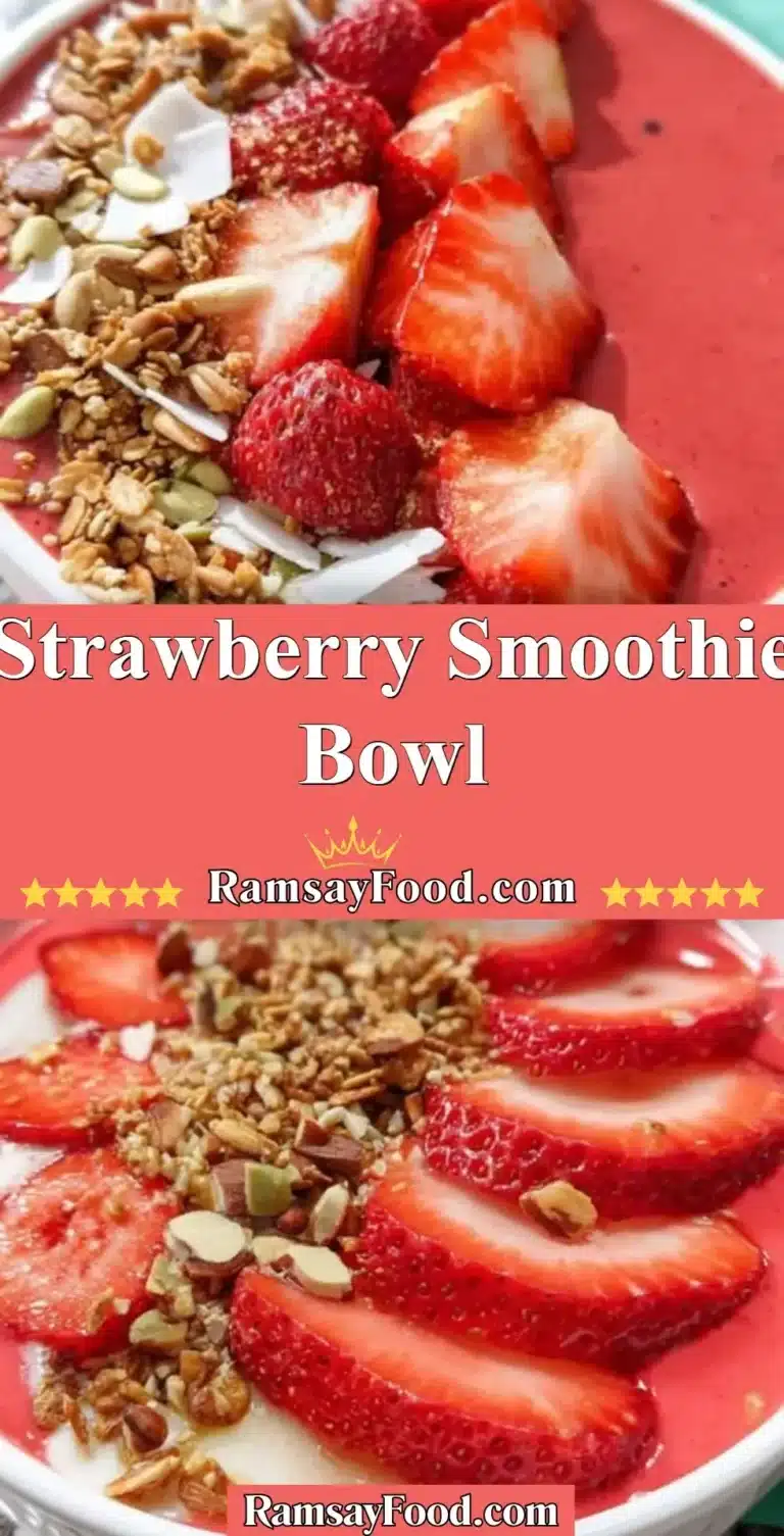 Strawberry Smoothie Bowl 4 Delicious strawberry smoothie bowl topped with fresh berries and granola