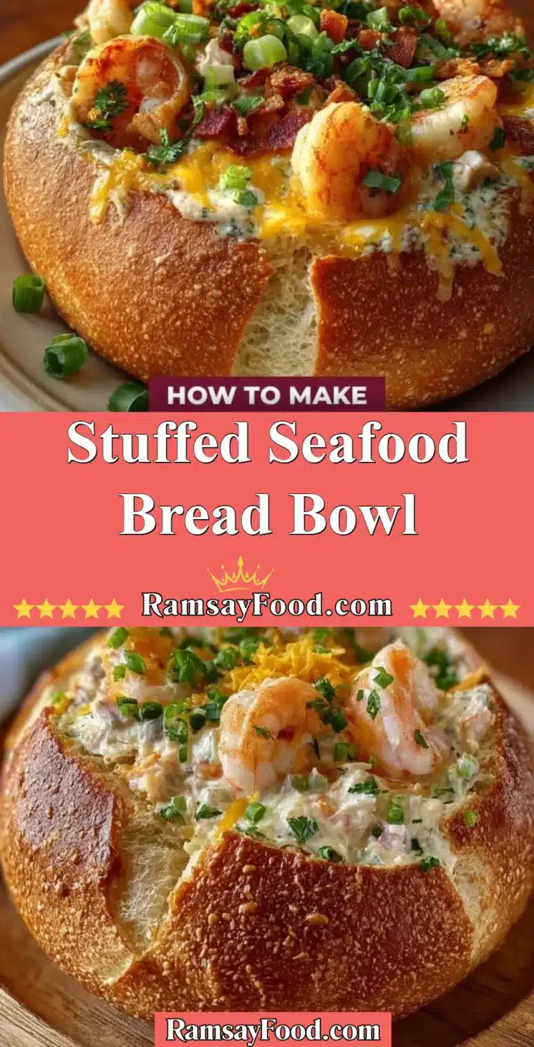 Stuffed Seafood Bread Bowl 8 Stuffed Seafood Bread Bowl filled with fresh seafood mix in a crusty bread
