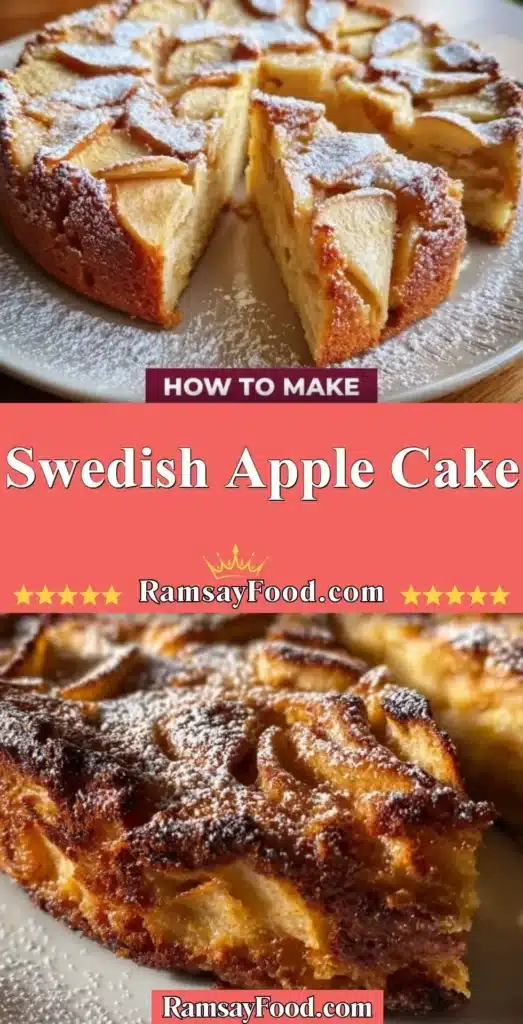 Delicious Swedish Apple Cake topped with fresh apples and cinnamon