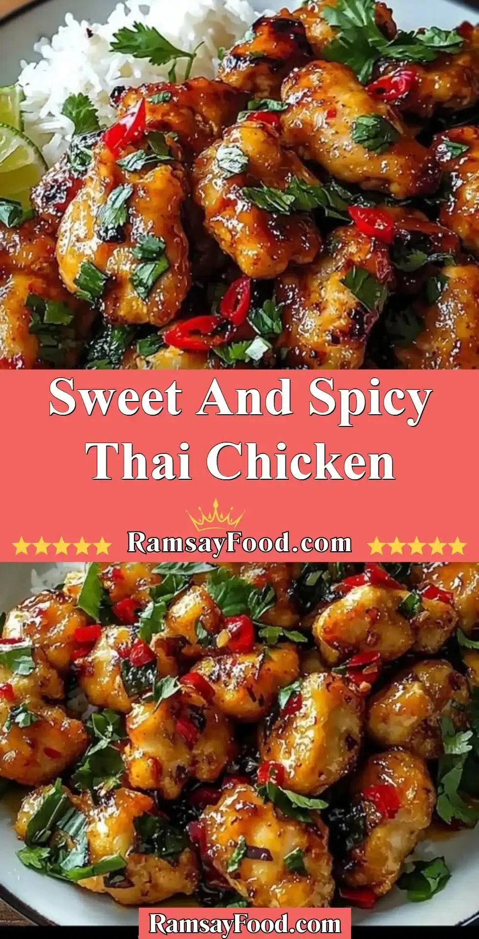 Delicious Sweet and Spicy Thai Chicken dish garnished with herbs