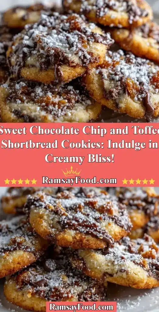 Delicious chocolate chip and toffee shortbread cookies on a plate.