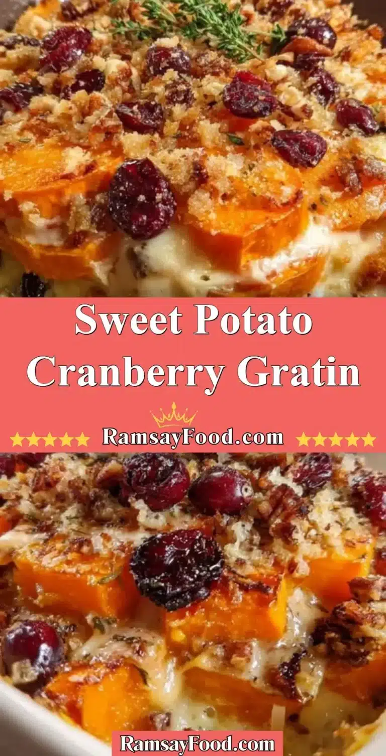 Sweet Potato Cranberry Gratin 4 Delicious Sweet Potato Cranberry Gratin prepared with layers of sweet potatoes and cranberries.