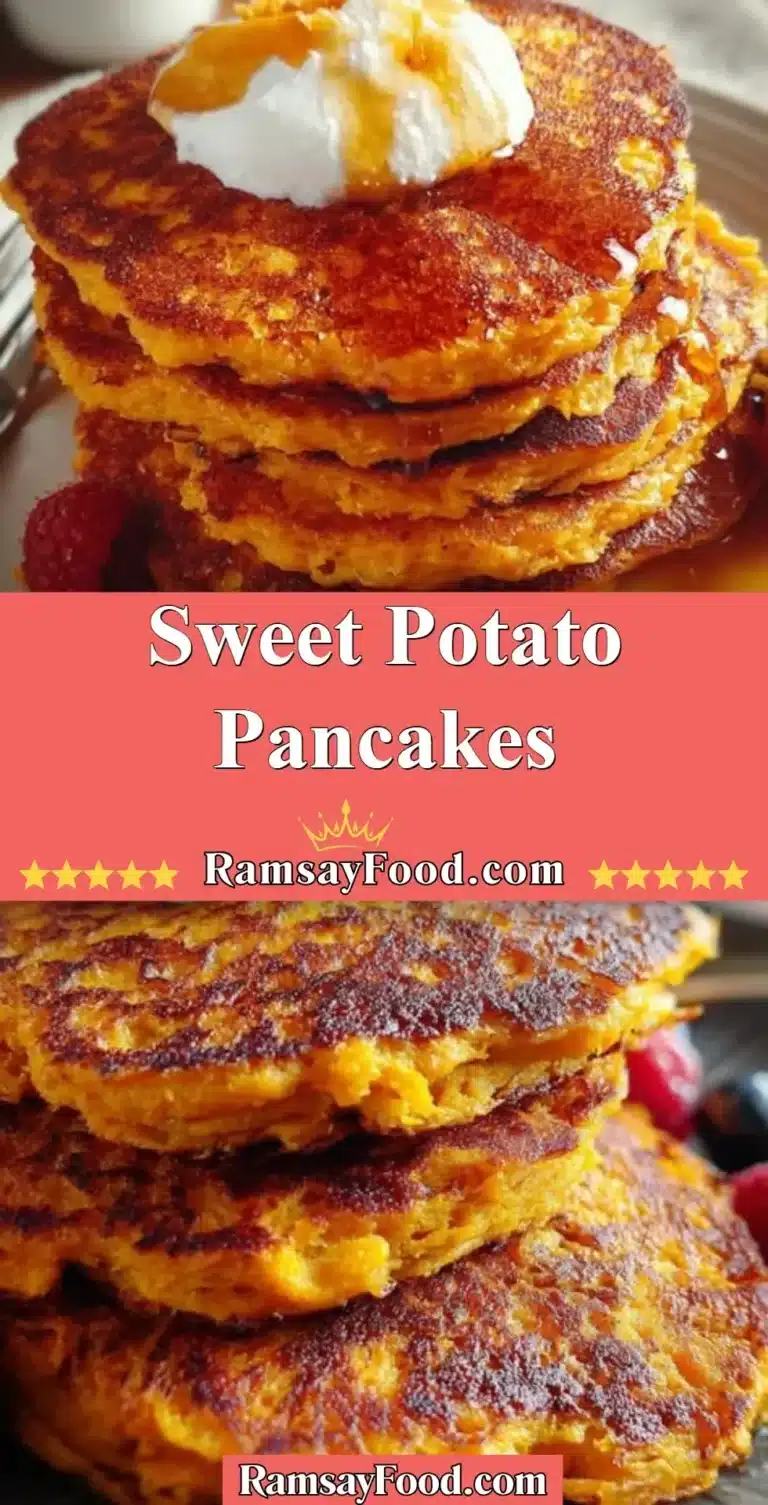Sweet Potato Pancakes 5 Delicious homemade sweet potato pancakes served with syrup and fresh fruit.