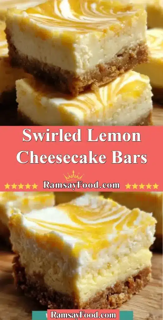 Swirled Lemon Cheesecake Bars topped with lemon zest and whipped cream