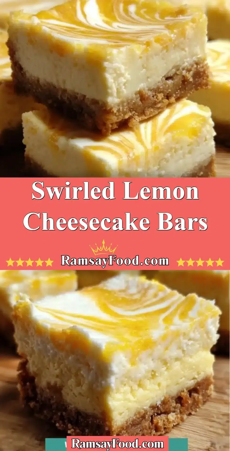Swirled Lemon Cheesecake Bars topped with lemon zest and whipped cream