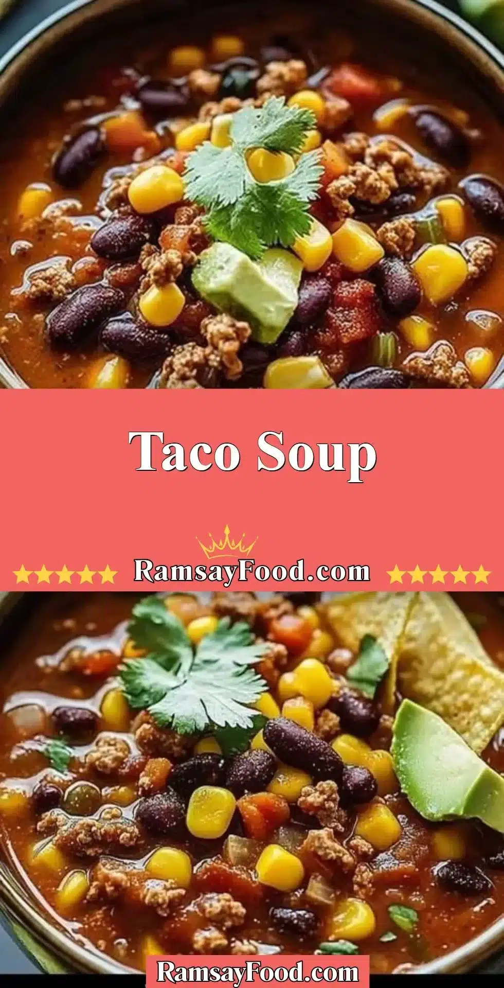 Bowl of delicious taco soup topped with cheese and cilantro