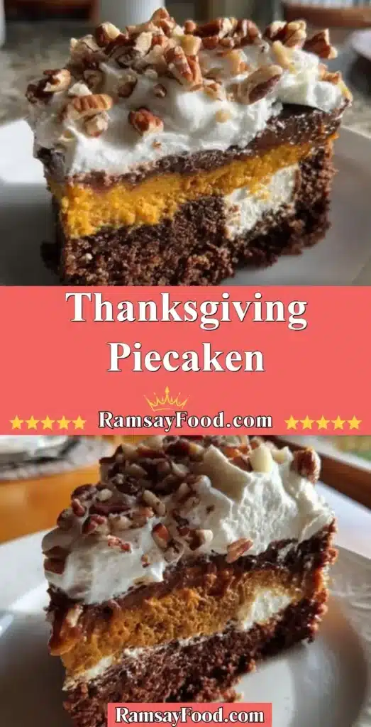 Thanksgiving Piecaken dessert featuring layers of cake and pie combined