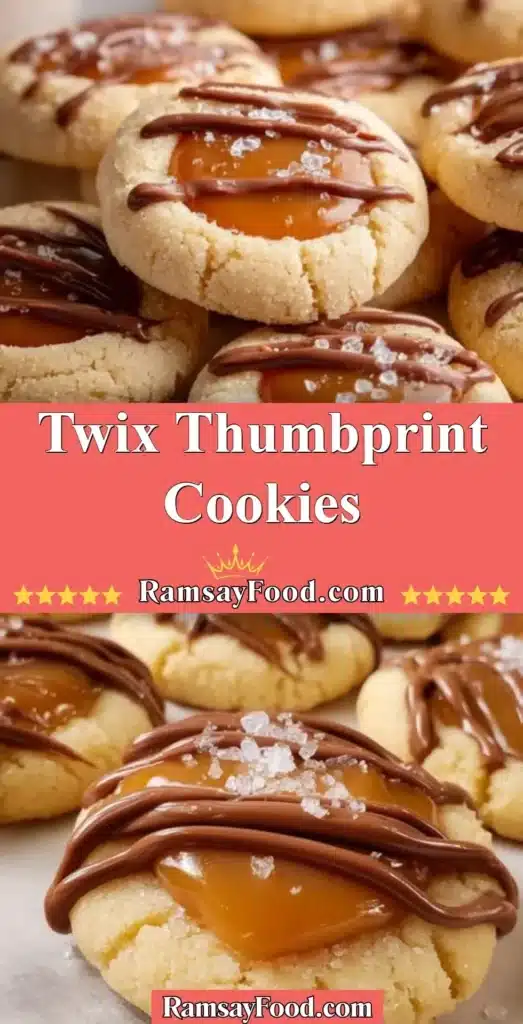 Delicious Twix thumbprint cookies with chocolate and caramel filling