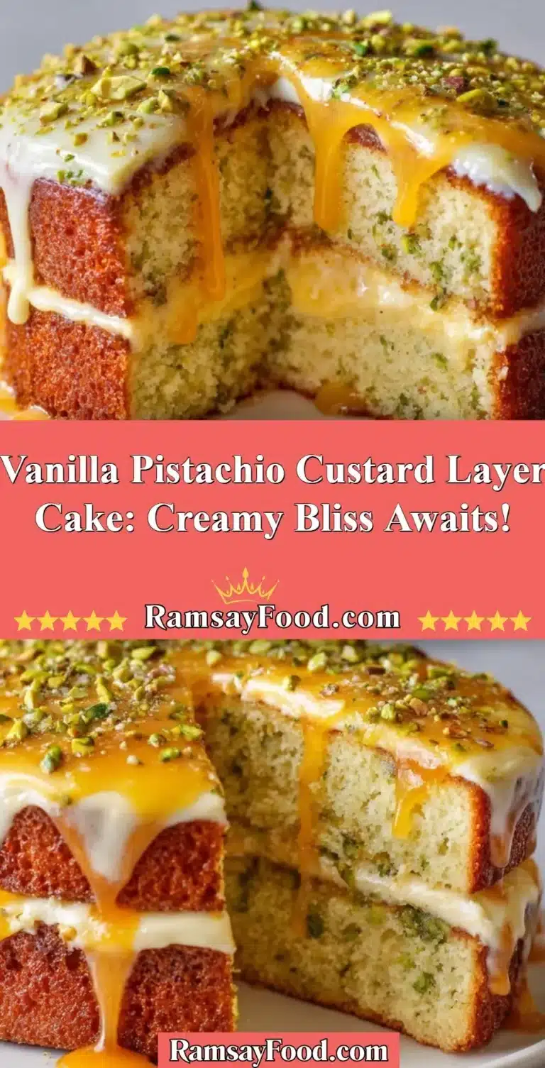 Vanilla Pistachio Custard Layer Cake with layers of creamy custard and decadent frosting