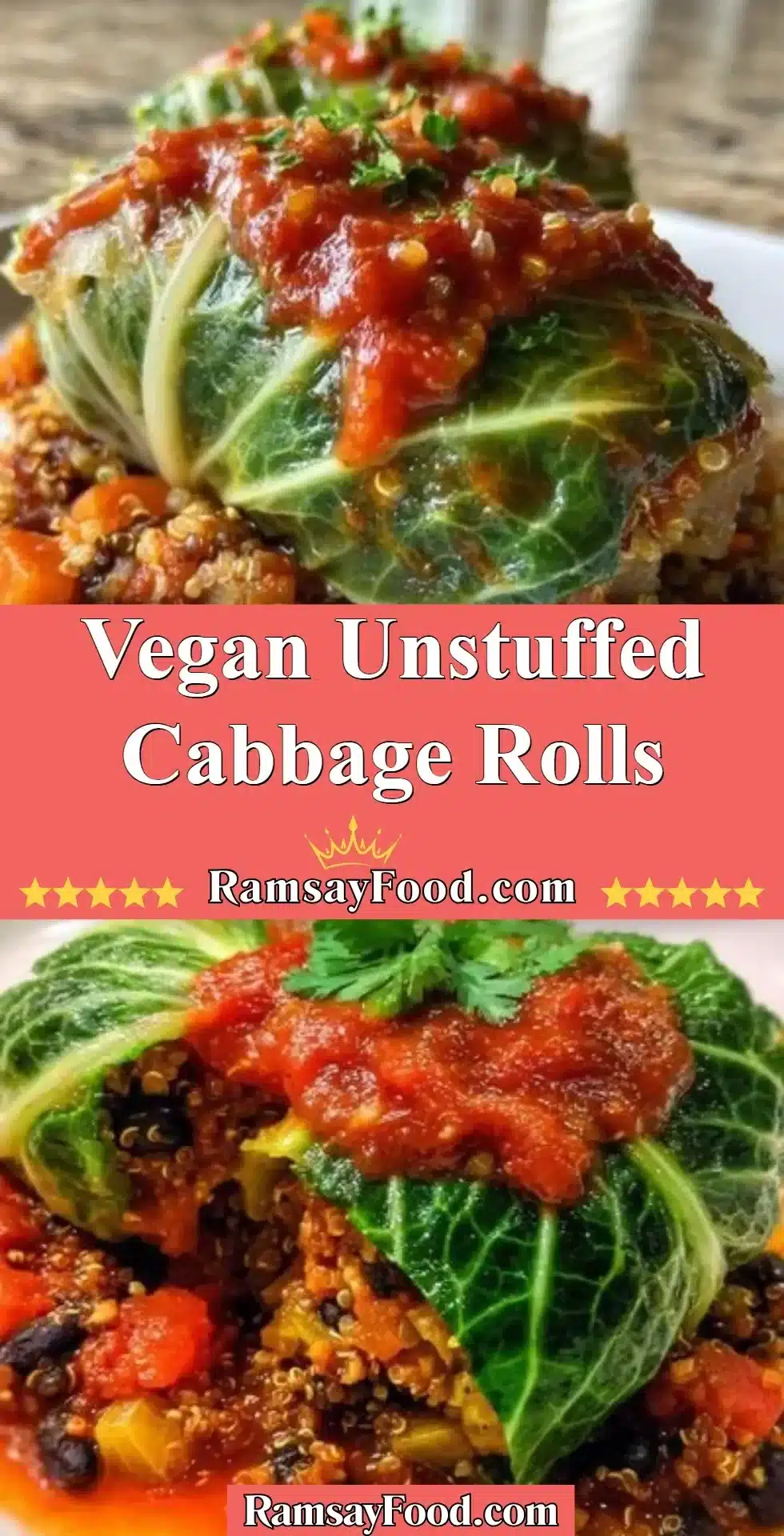 Plate of Vegan Unstuffed Cabbage Rolls with fresh herbs and spices