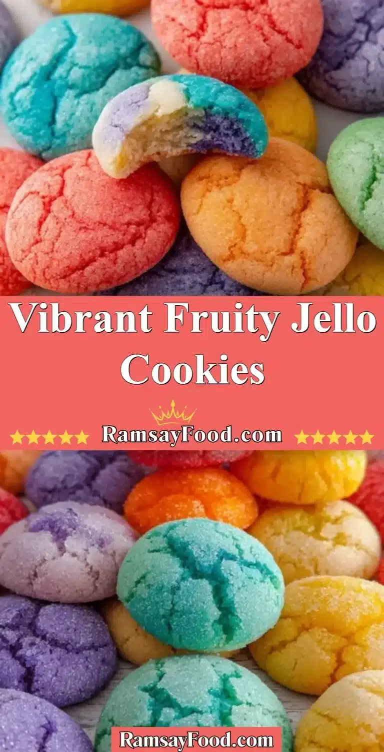 Vibrant Fruity Jello Cookies 6 Vibrant fruity jello cookies topped with colorful sprinkles on a plate.