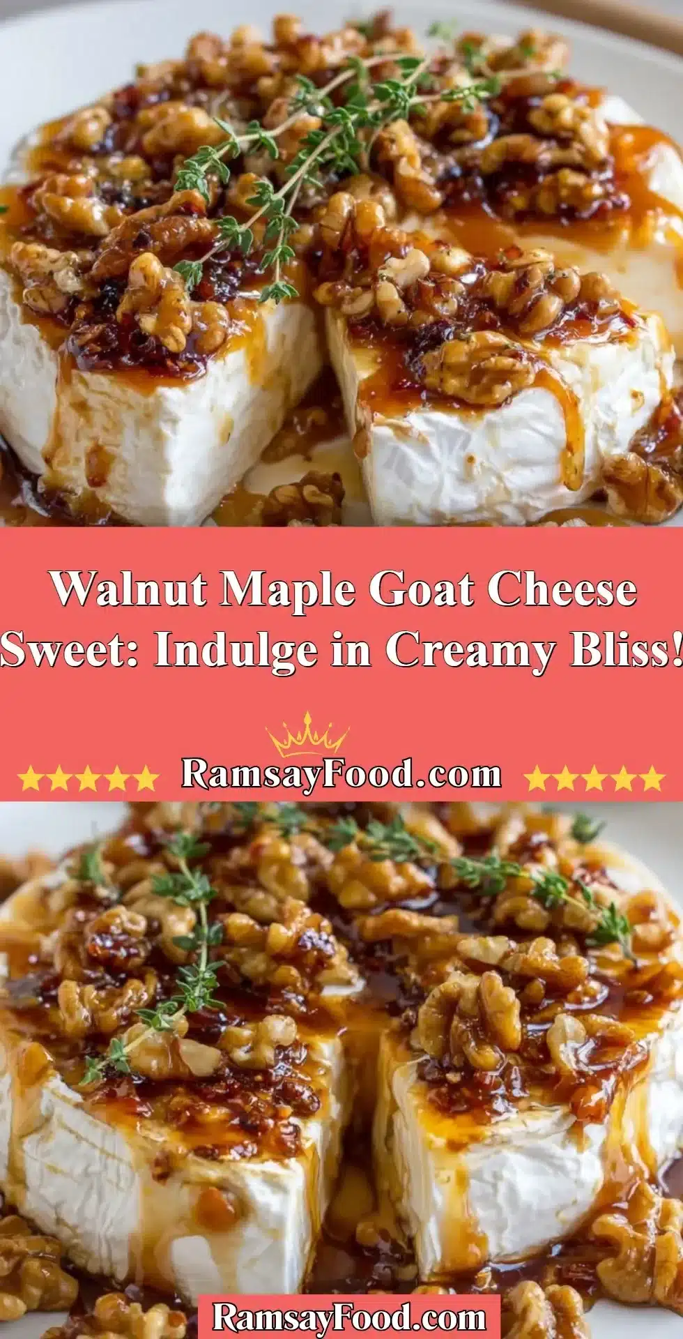 Walnut Maple Goat Cheese Sweet: Indulge in Creamy Bliss! 2 Creamy walnut maple goat cheese sweet on a rustic wooden platter.