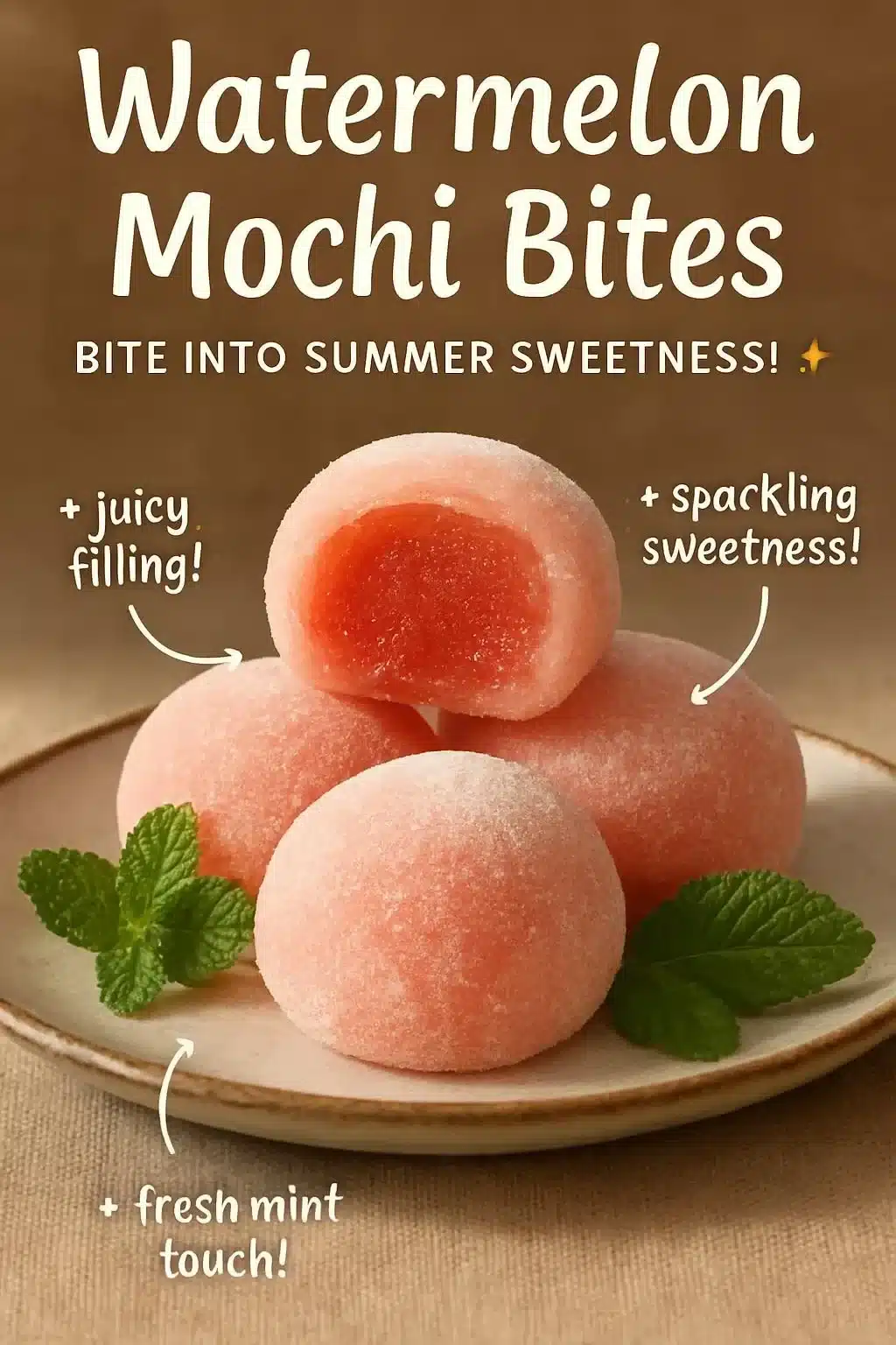 Delicious Watermelon Mochi Bites on a plate, perfect summer treat.
