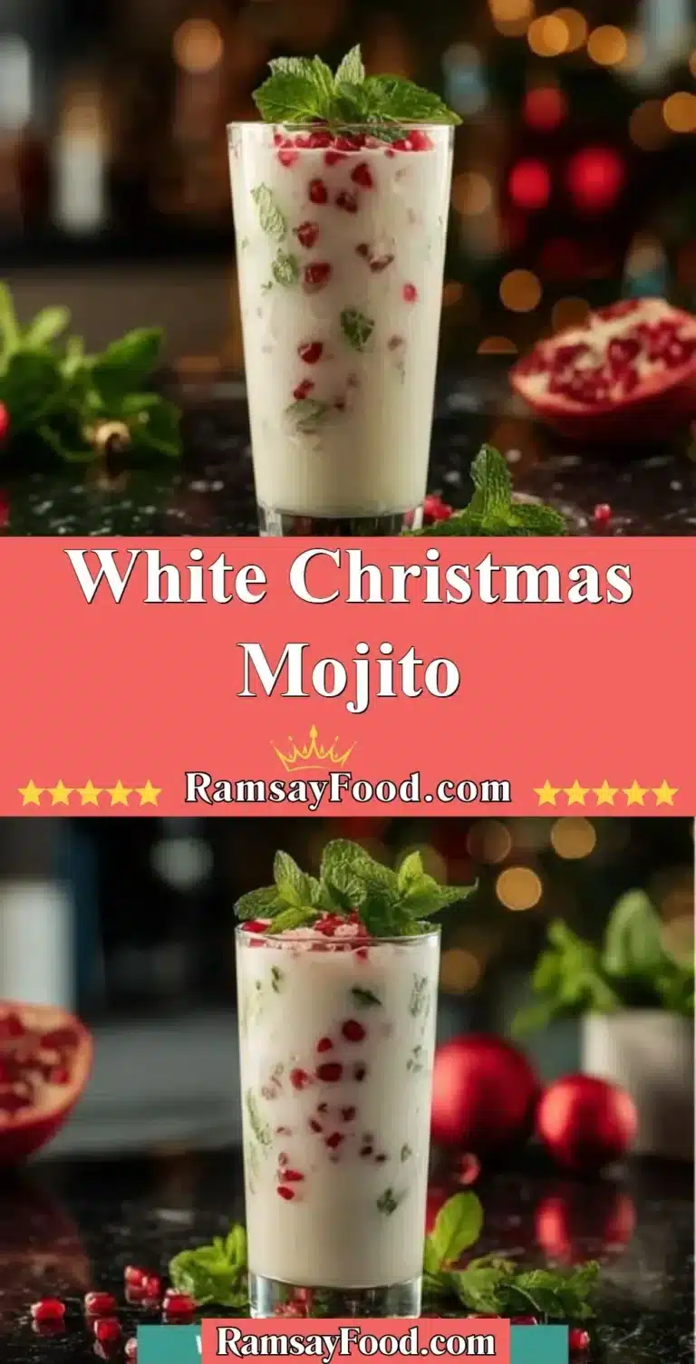 White Christmas Mojito cocktail with festive decorations