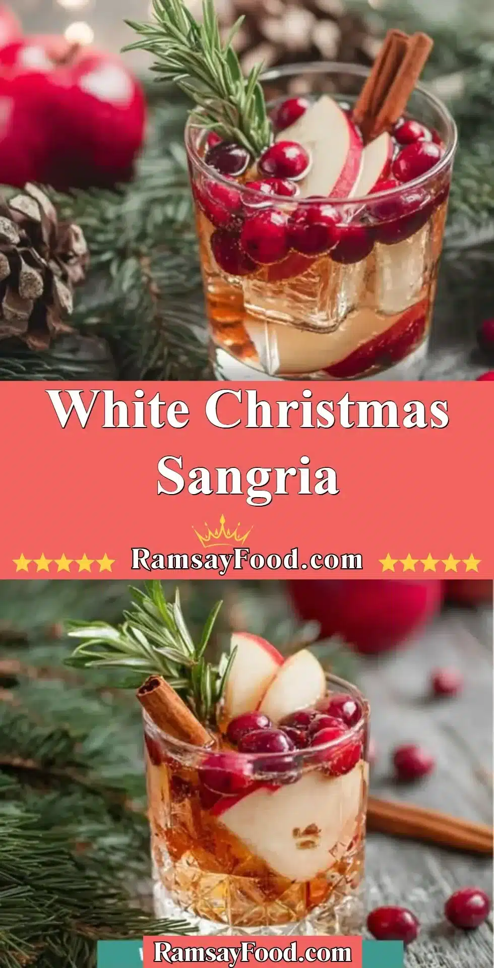 White Christmas Sangria in a festive glass with fruits and spices