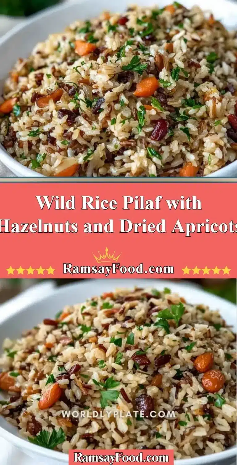 Wild Rice Pilaf with Hazelnuts and Dried Apricots 7 Wild rice pilaf with hazelnuts and dried apricots in a serving dish