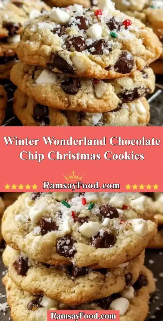 Winter Wonderland Chocolate Chip Christmas Cookies arranged on a festive plate.