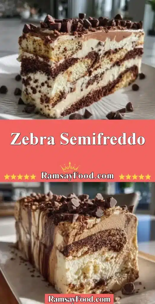Zebra Semifreddo dessert with chocolate and vanilla layers