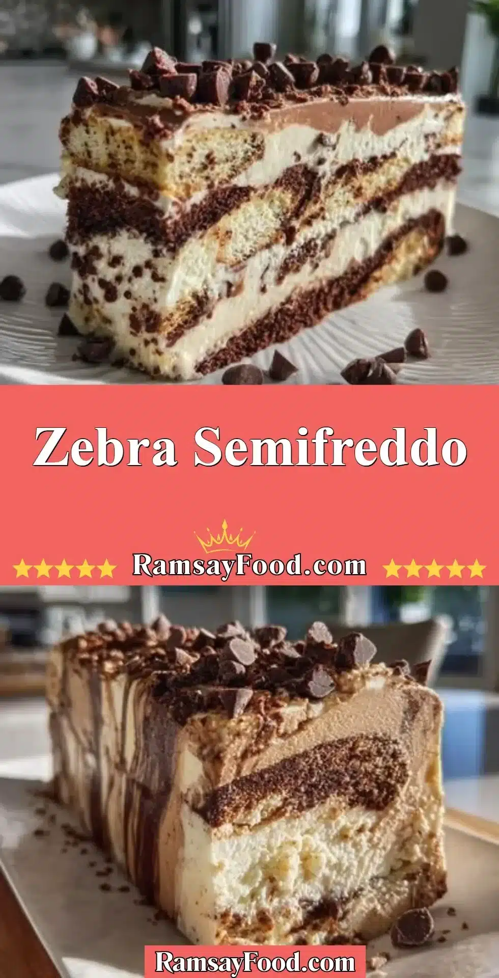 Zebra Semifreddo 2 Zebra Semifreddo dessert with chocolate and vanilla layers