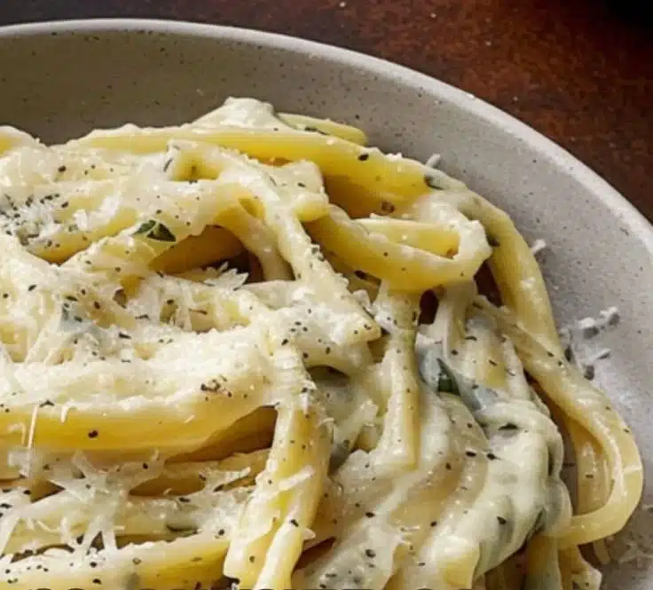 10-minute creamy garlic parmesan noodles topped with parsley