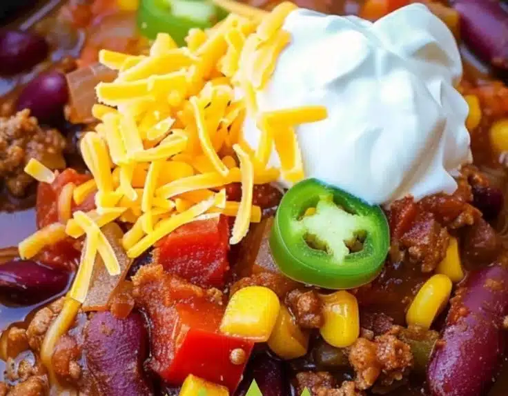 5-Ingredient Dump-and-Go Chili with Cornbread Topping 8 Bowl of 5-ingredient dump-and-go chili with cornbread topping