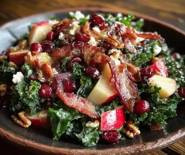 Apple Cranberry Bacon Kale Salad packed with flavor and nutrients