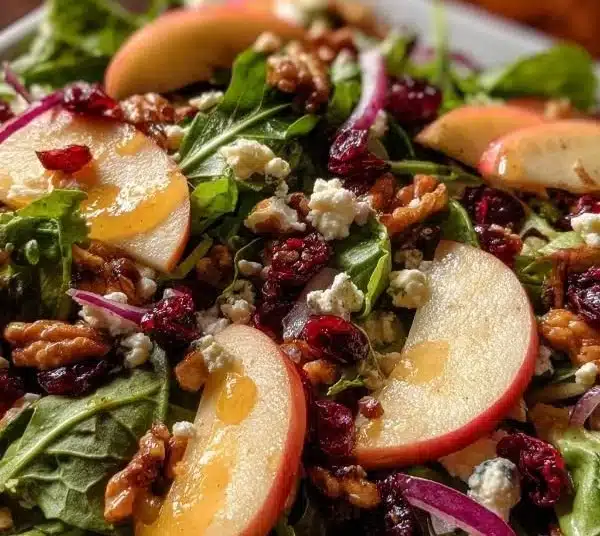 Delicious Apple Cranberry Walnut Salad with fresh ingredients and vibrant colors.