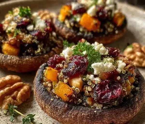 Autumn Harvest Stuffed Portobello Mushrooms 9 Delicious Autumn Harvest Stuffed Portobello Mushrooms garnished with herbs