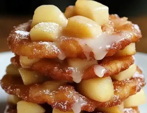 Baked Apple Fritters: Healthy, Warm, and Irresistibly Delicious 4 Plate of warm baked apple fritters drizzled with vanilla glaze