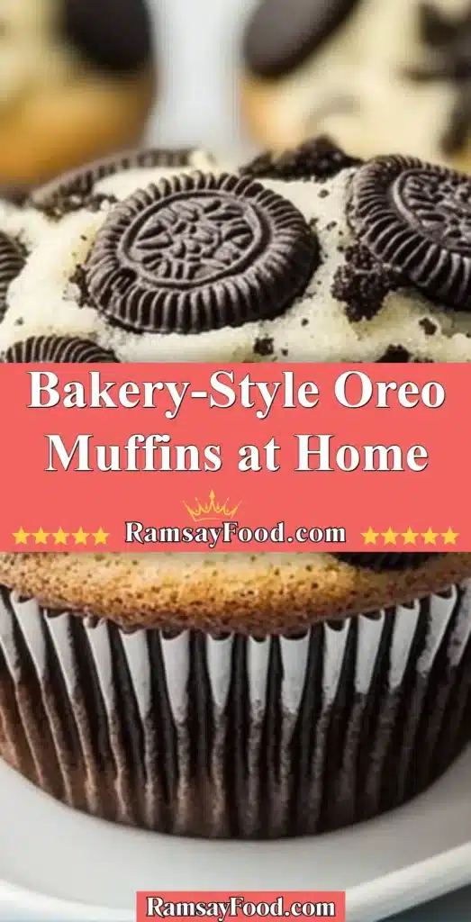 Bakery-style Oreo muffins fresh out of the oven, topped with cookie crumbles.