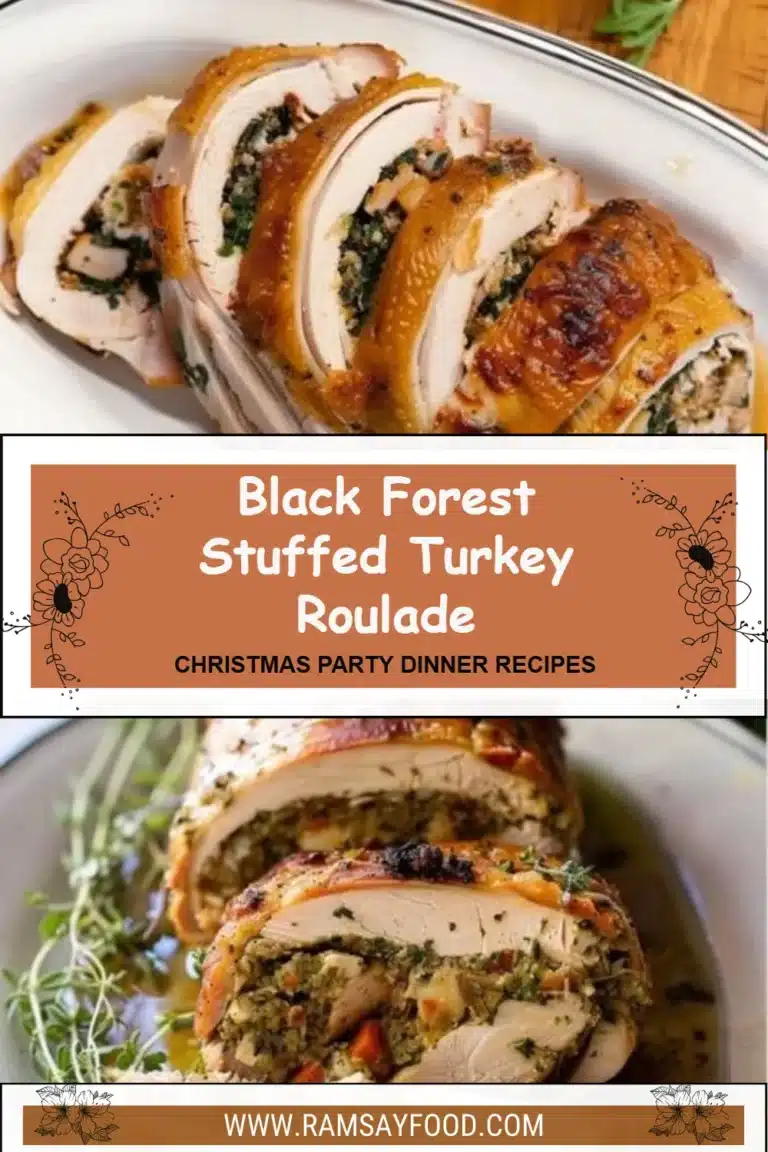 Black Forest Stuffed Turkey Roulade 4 Black Forest Stuffed Turkey Roulade beautifully presented on a serving platter.