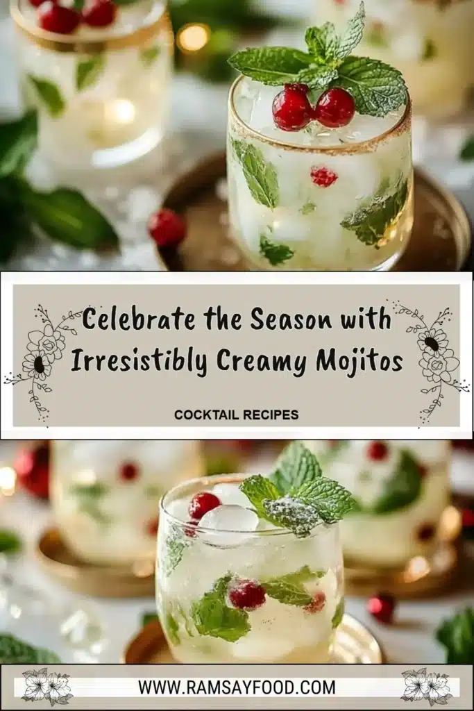 Delicious creamy mojitos garnished with mint and lime for a festive drink.