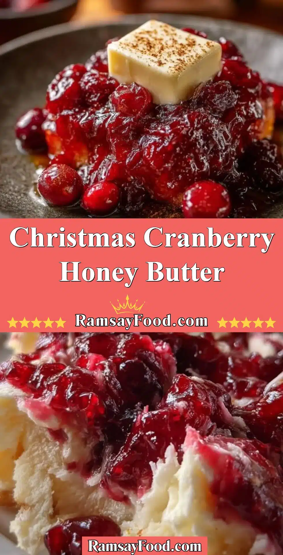 Festive Christmas Cranberry Honey Butter spread on toast with festive decorations