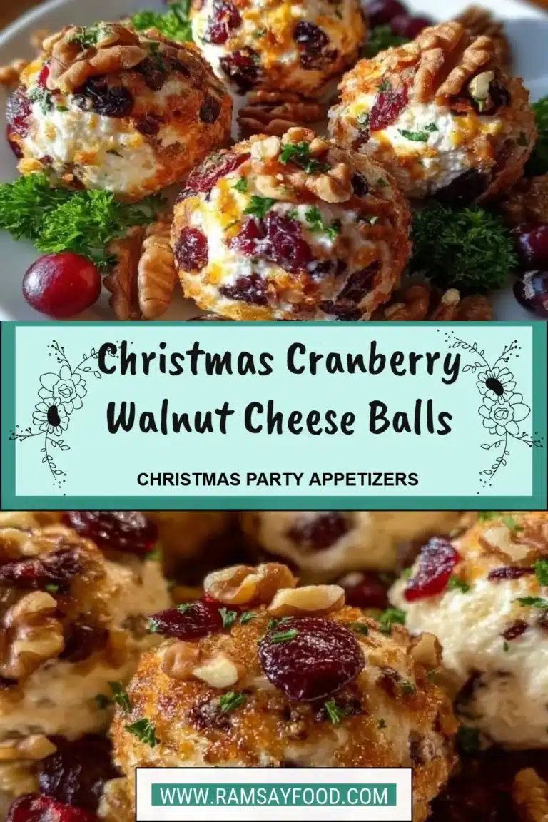 Christmas Cranberry Walnut Cheese Balls 7 Festive Christmas cranberry walnut cheese balls on a serving platter.