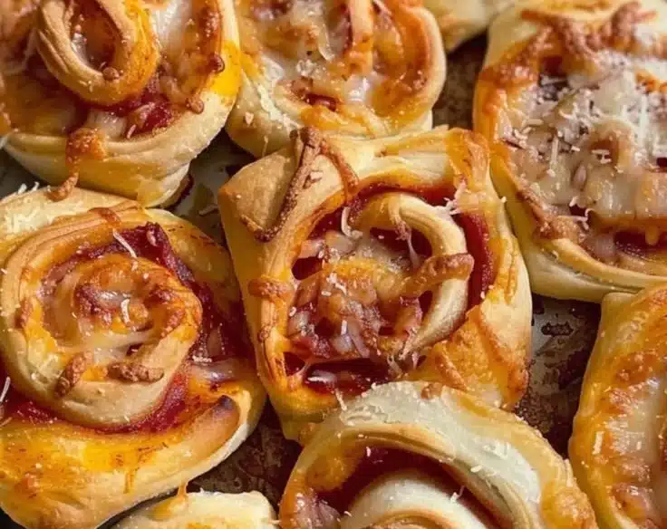Christmas Eve Sourdough Pizza Roll-Ups 7 Christmas Eve sourdough pizza roll-ups served on a festive plate.