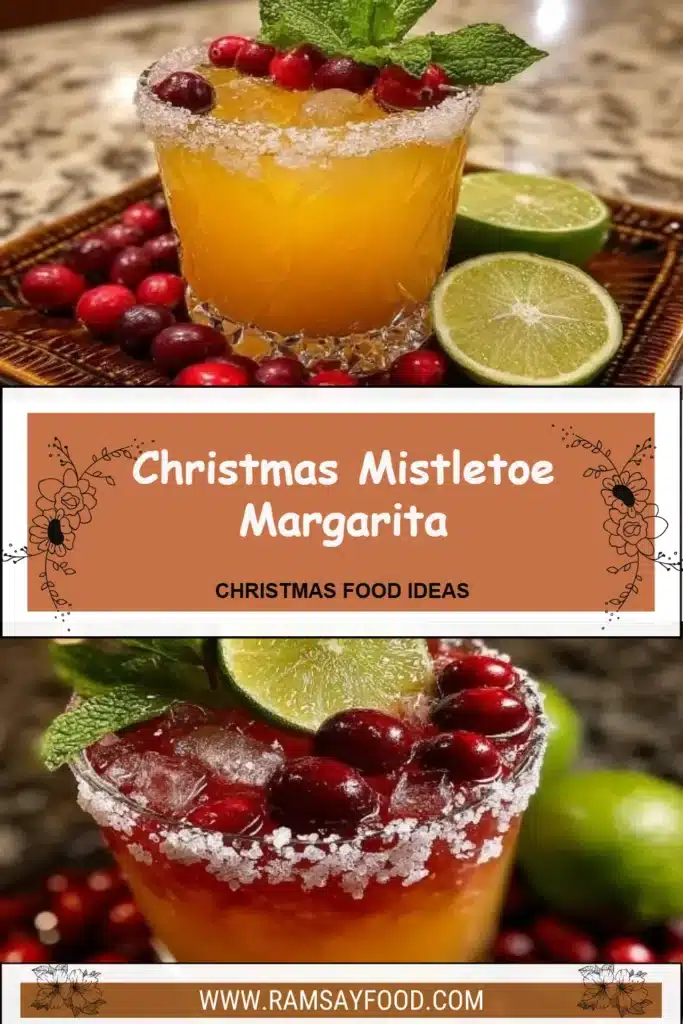 A festive Mistletoe Margarita cocktail with lime and holiday decorations