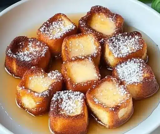 Delicious cinnamon roll French toast bites for breakfast