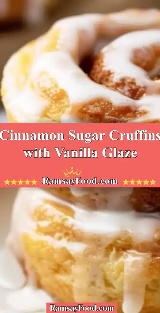 Delicious cinnamon sugar cruffins with vanilla glaze on a plate