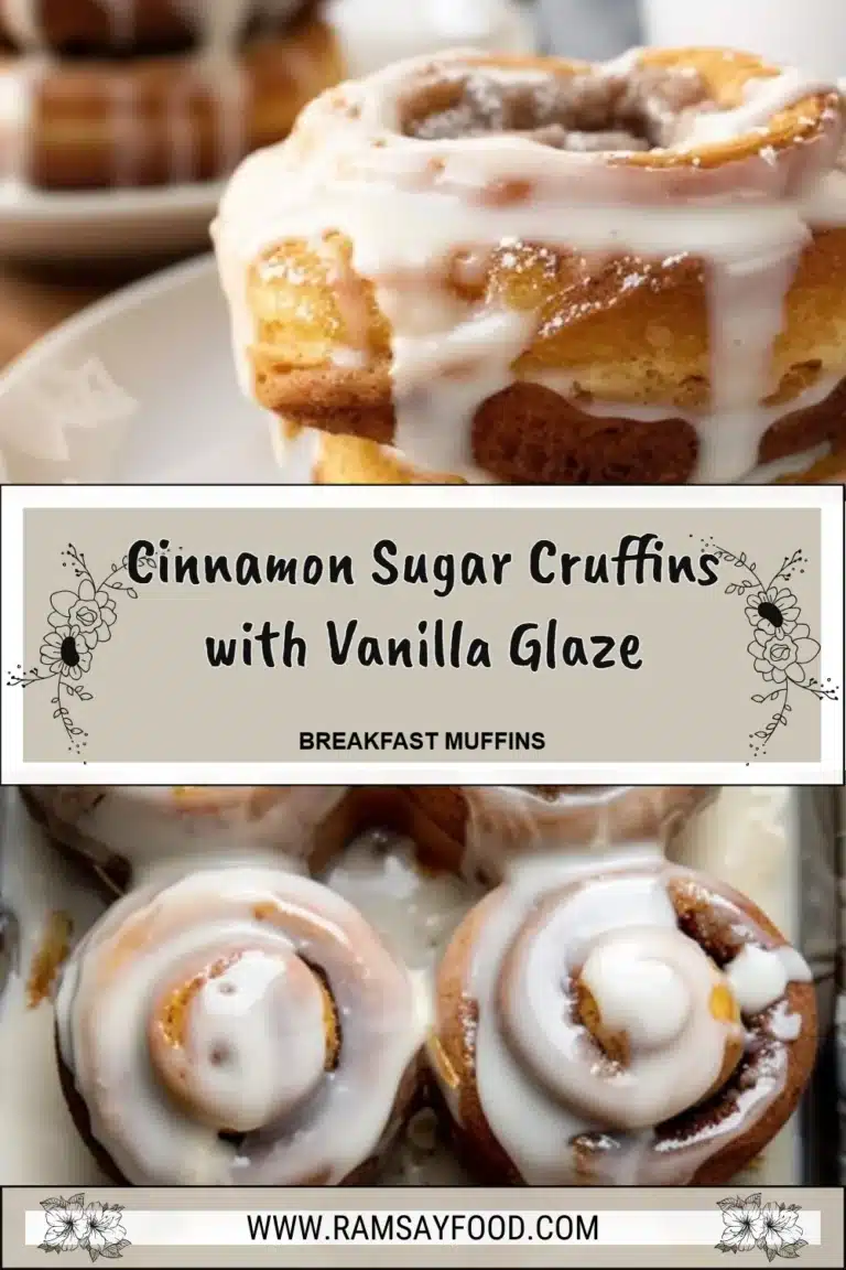 Cinnamon Sugar Cruffins with Vanilla Glaze 7 Cinnamon sugar cruffins drizzled with vanilla glaze on a plate