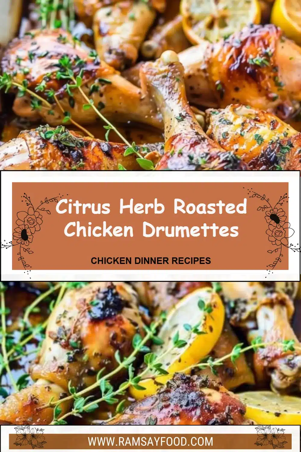 Citrus Herb Roasted Chicken Drumettes 2 Citrus Herb Roasted Chicken Drumettes garnished with herbs and citrus slices.