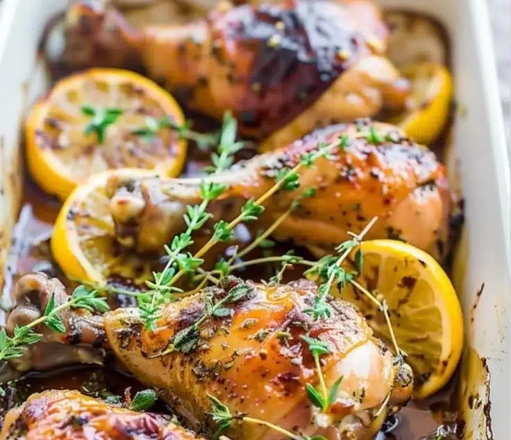 Citrus Herb Roasted Chicken Drumettes garnished with fresh herbs