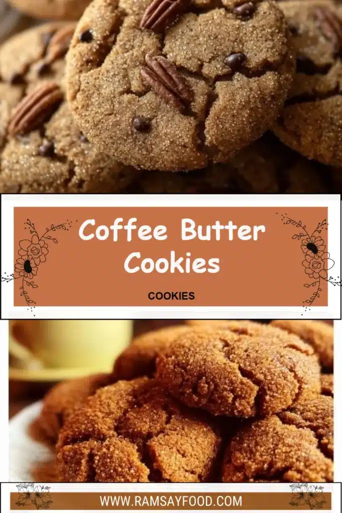 Delicious coffee butter cookies on a plate with a coffee cup beside them.