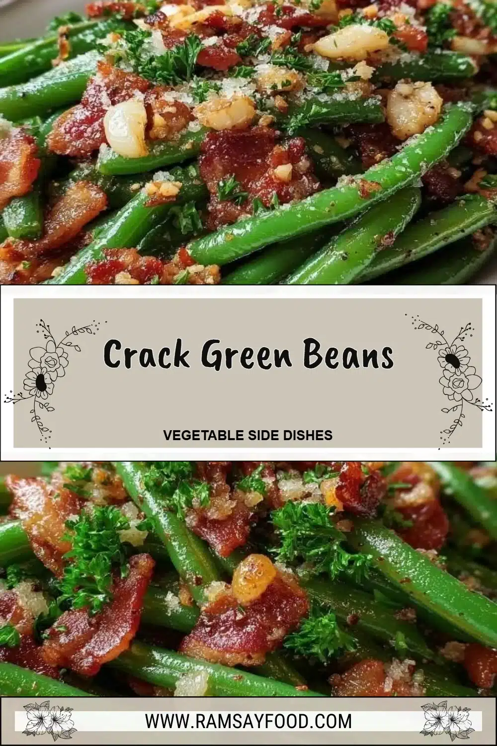 Crack Green Beans 2 Plate of crack green beans garnished with spices and herbs