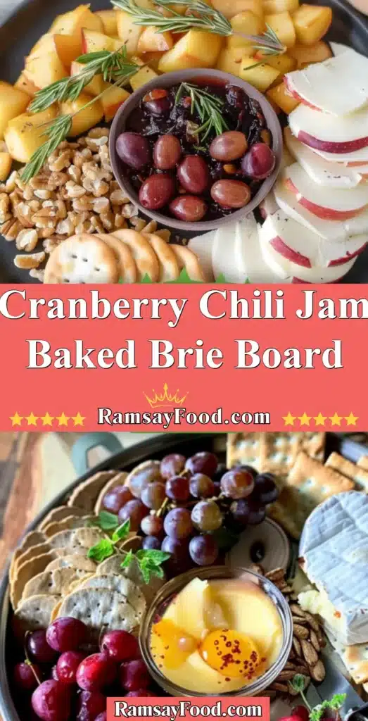 Cranberry Chili Jam Baked Brie Board with crackers and fresh fruit